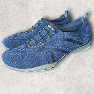 Women’s Blue Skechers Air Cooled Memory Foam Bungee Laced Slip On Sneaker Sz 9.5